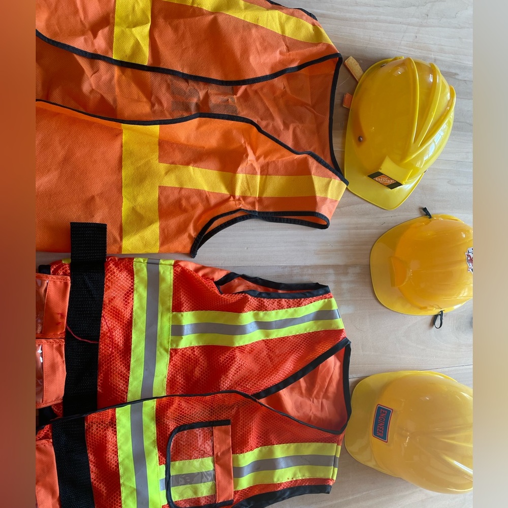 Construction costume with hard hats